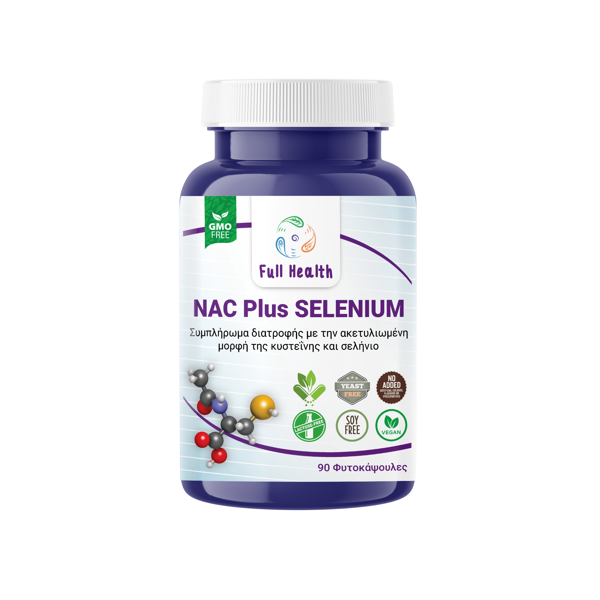 FULL HEALTH NAC PLUS SELENIUM 90 Caps (Συμπλήρωμα διατροφής με την ακετυλιωμένη μορφή της κυστεΐνης και σελήνιο)