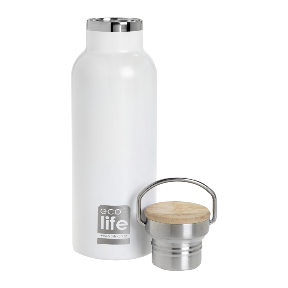 WHITE THERMOS BAMBOO LID 500ML