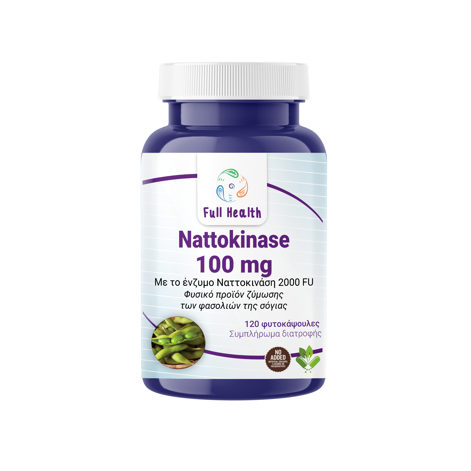 FULL HEALTH NATTOKINASE 100 mg 120 Vcaps (Συμπλήρωμα διατροφής με το ένζυμο Ναττοκινάση 2000 FU, φυσικό προϊόν ζύμωσης των φασολιών της σόγιας)